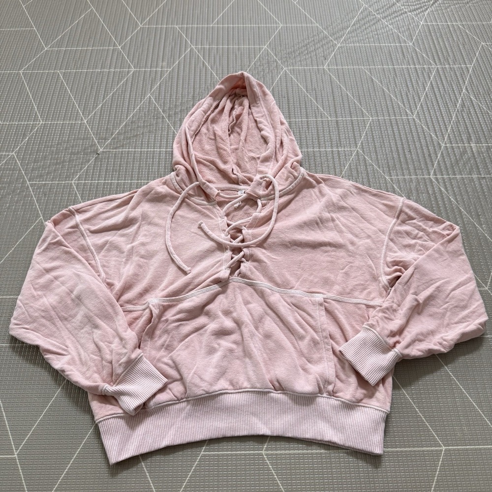 Free People Movement Believe It Hooded Lace Up Pullover Sweatshirt Small Pink - Picture 2 of 8